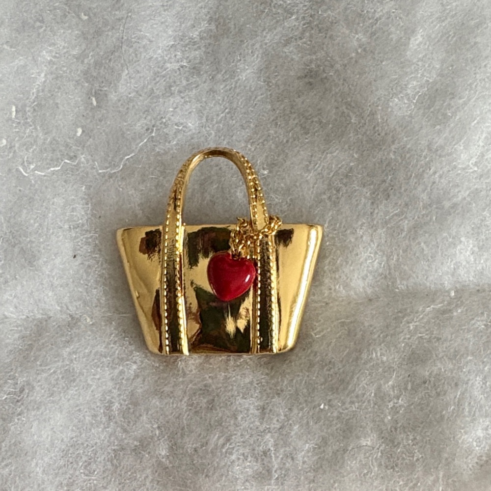 Talbots Gold Brooch with Red Heart Charm